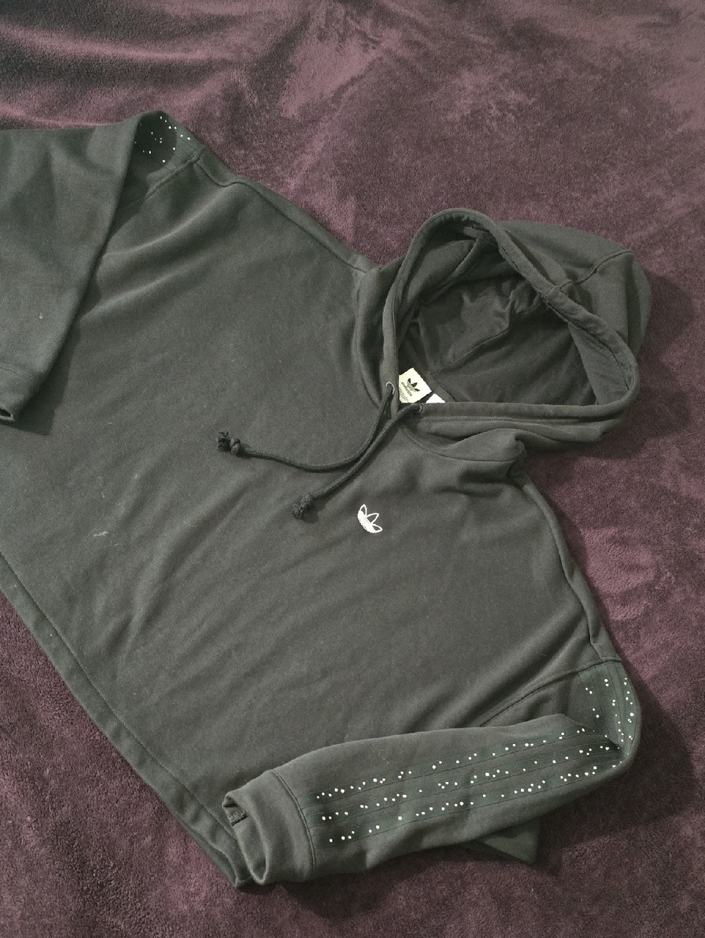 Adidas Cropped Hoodie Three Stripe Rhinestones